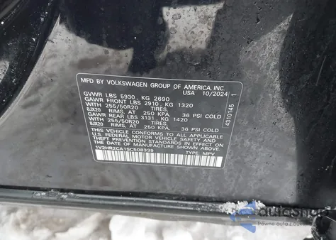 2025 Volkswagen Atlas 2.0T Se W/Technology z USA, uszkodzony, nr VIN 1V2HR2CA1SC508339